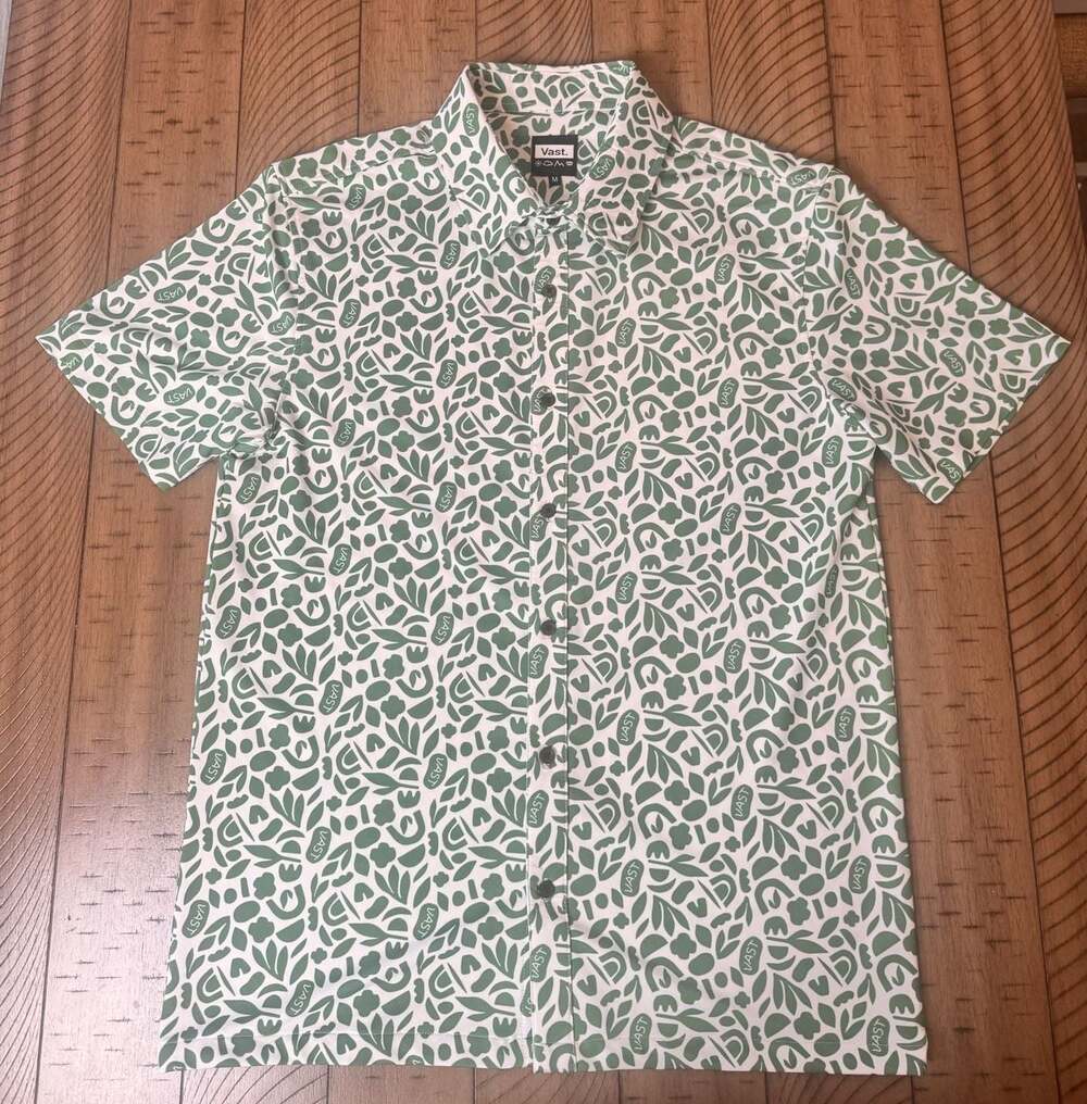Vast. Life Foliage Short Sleeve Button Up Shirt Green
